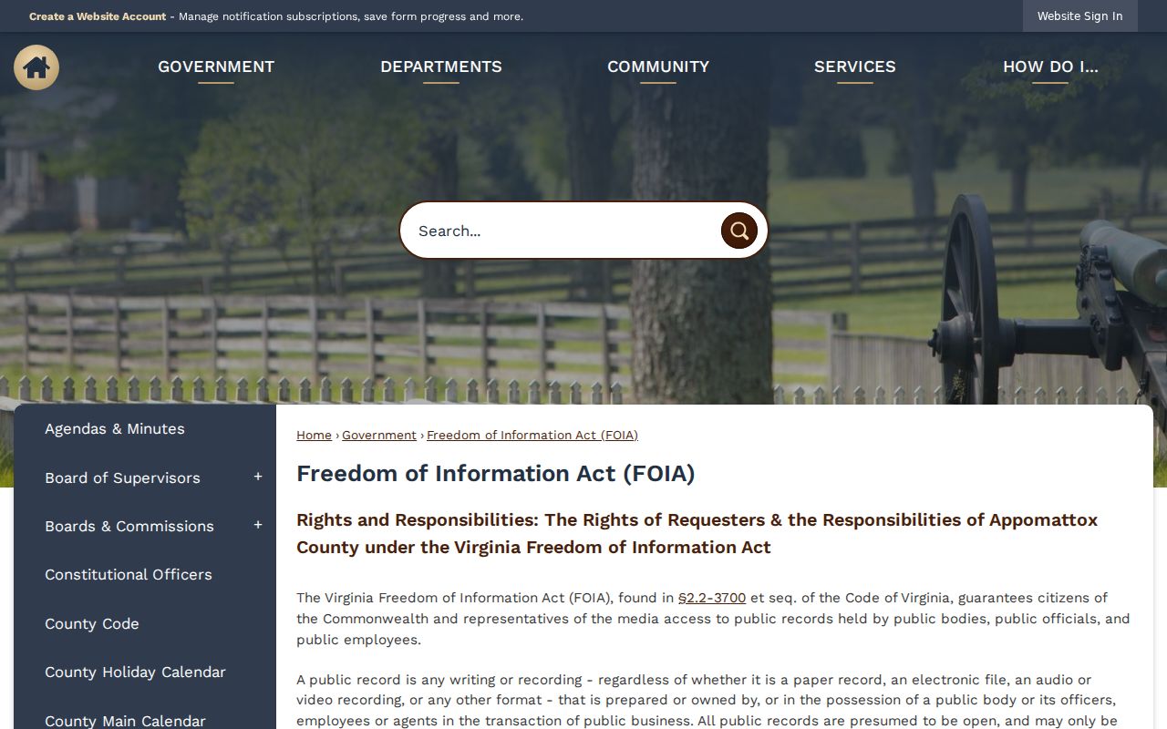 Appomattox County arrest record FOIA instructions