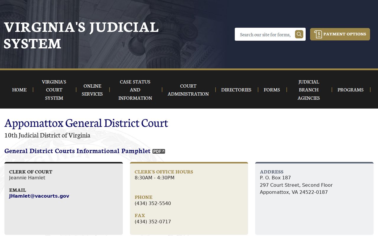 Appomattox County criminal court docket at General District Court