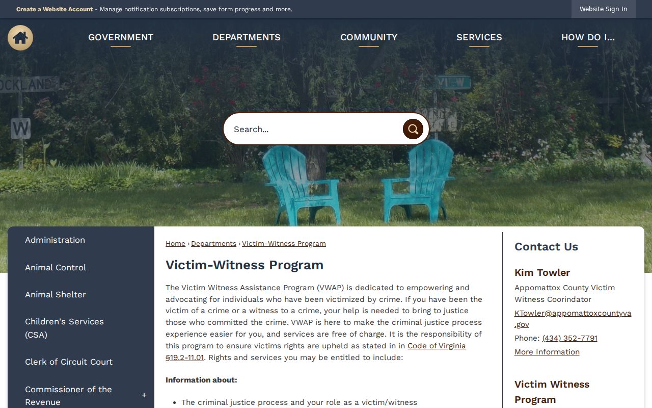 Appomattox County criminal case Victim-Witness Program