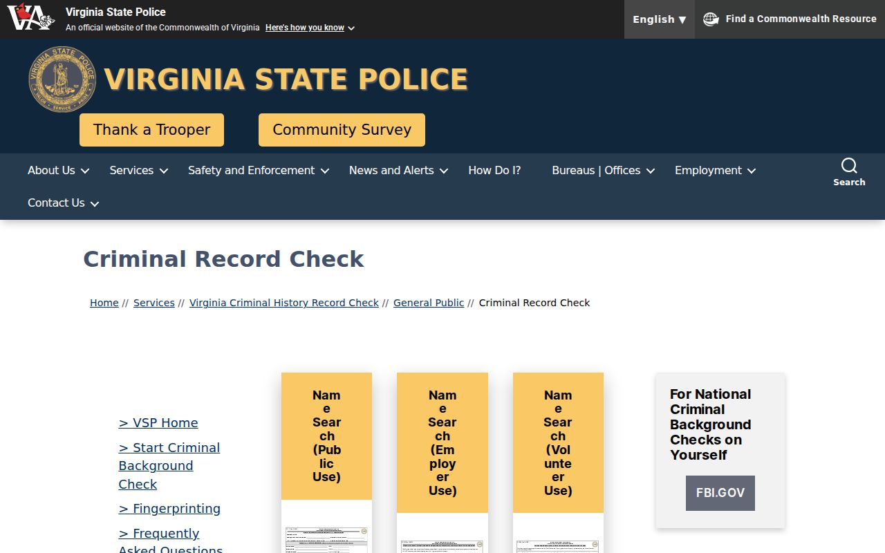 Virginia State Police background check for Appomattox County criminal history
