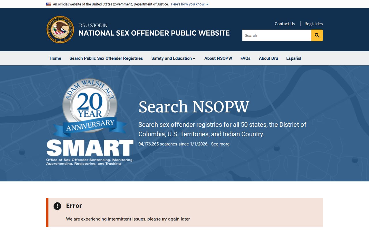 National registry interface for an Appomattox County sex offender search