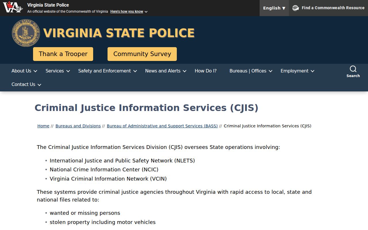 Virginia State Police operations for an Appomattox County sex offender search